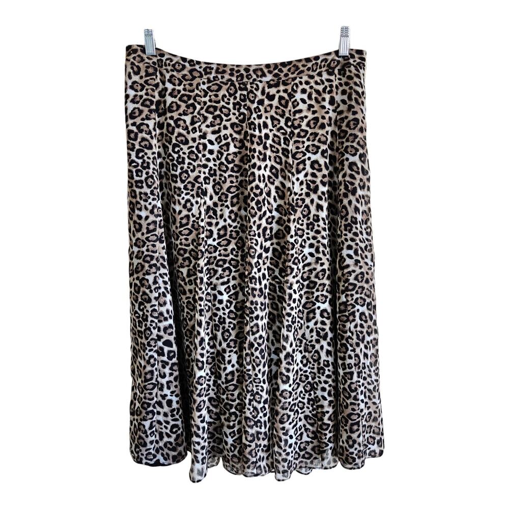 CHICO'S 2.5 Women's 14 Skirt Midi Leopard Cheetah Flared Lined Chiffon Waist 34"